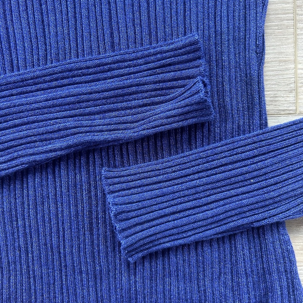 Theory Ribbed Polo Sweater Womens Small Blue Long Sleeve Knit Top Raglan - Picture 3 of 11